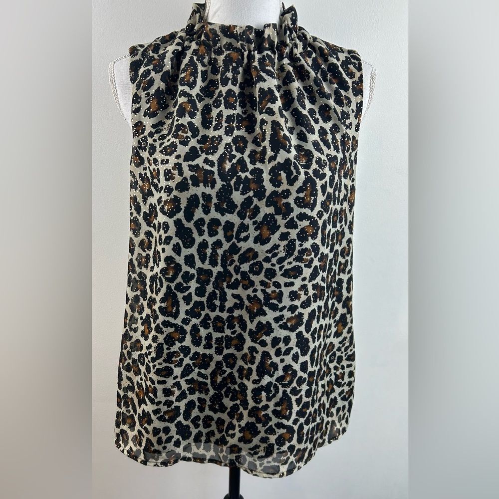 Gibson Halter sleeveless blouse Womens animal leopard print tan black bow size M